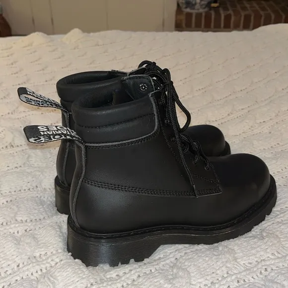 Brand New Unisex Steel Toe Black Work Combat Boots By:Vegetarian Shoes Size:38/8