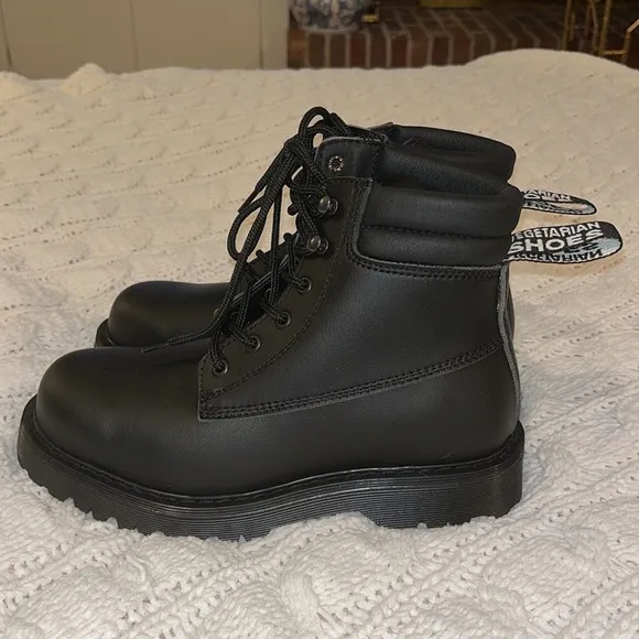 Brand New Unisex Steel Toe Black Work Combat Boots By:Vegetarian Shoes Size:38/8