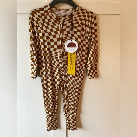 Brixton Phoenix NWT Baby Wavy Checkered Bamboo Zipper Romper Size 6-12 Months‎