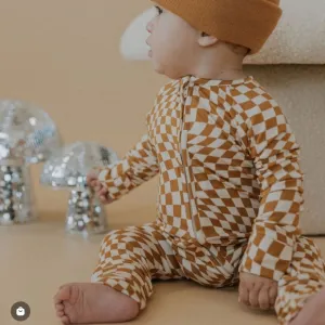Brixton Phoenix NWT Baby Wavy Checkered Bamboo Zipper Romper Size 6-12 Months‎