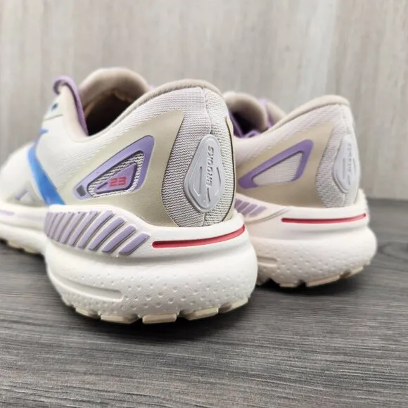 Brooks Adrenaline GTS 23 Size 7.5 Womens Beige Ivory Purple Blue Running Shoes