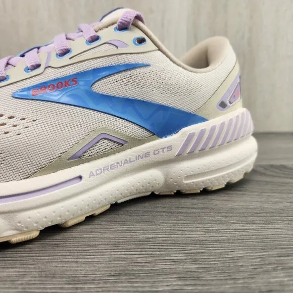 Brooks Adrenaline GTS 23 Size 7.5 Womens Beige Ivory Purple Blue Running Shoes