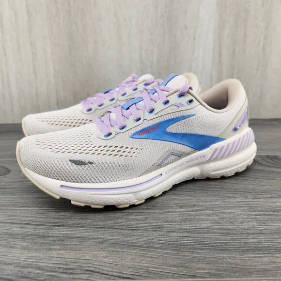Brooks Adrenaline GTS 23 Size 7.5 Womens Beige Ivory Purple Blue Running Shoes