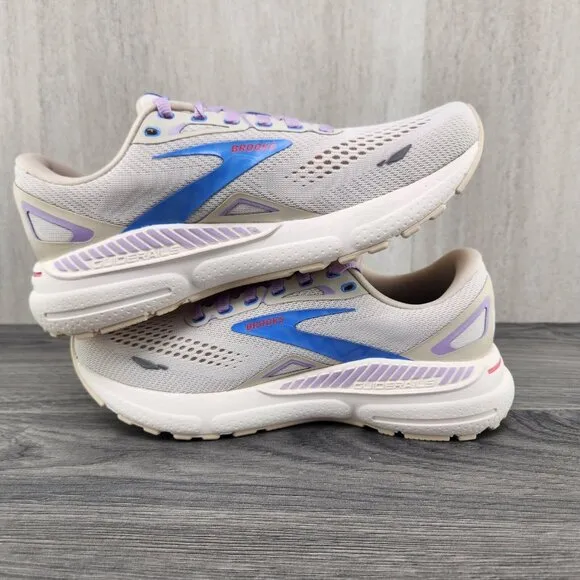 Brooks Adrenaline GTS 23 Size 7.5 Womens Beige Ivory Purple Blue Running Shoes