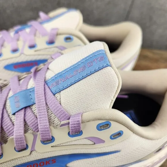 Brooks Adrenaline GTS 23 Size 8.5 Womens Beige Ivory Purple Blue Running Shoes