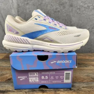Brooks Adrenaline GTS 23 Size 8.5 Womens Beige Ivory Purple Blue Running Shoes