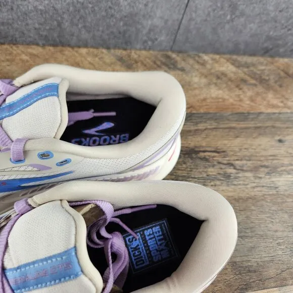 Brooks Adrenaline GTS 23 Size 8.5 Womens Beige Ivory Purple Blue Running Shoes