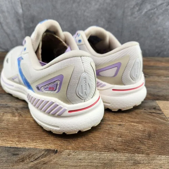 Brooks Adrenaline GTS 23 Size 8.5 Womens Beige Ivory Purple Blue Running Shoes