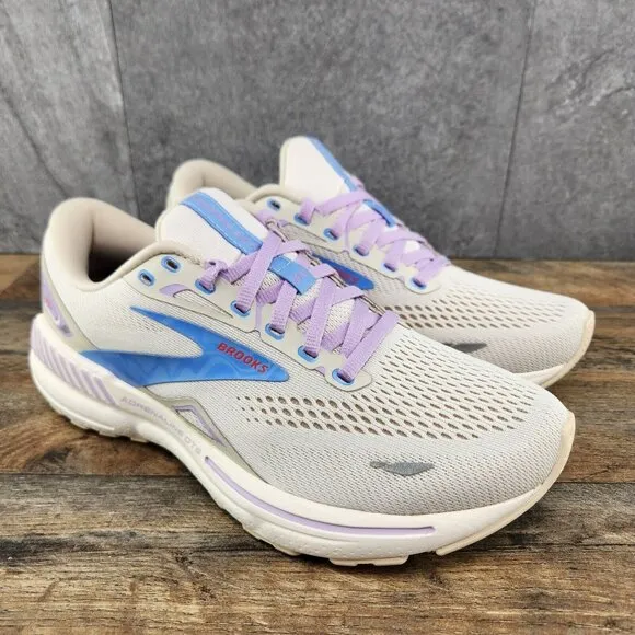 Brooks Adrenaline GTS 23 Size 8.5 Womens Beige Ivory Purple Blue Running Shoes