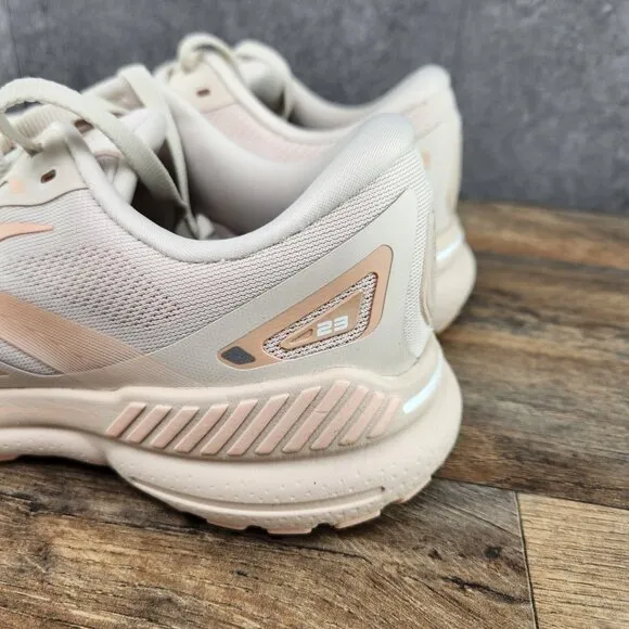 Brooks Adrenaline GTS 23 Size 9.5 Womens Crystal Grey White Beige Running Shoes