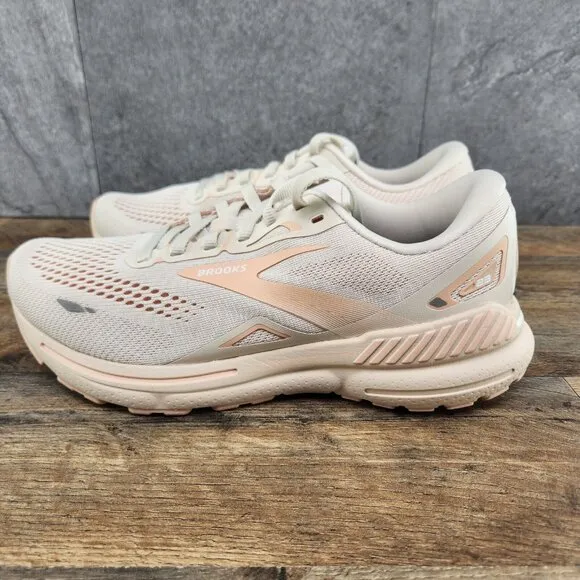 Brooks Adrenaline GTS 23 Size 9.5 Womens Crystal Grey White Beige Running Shoes