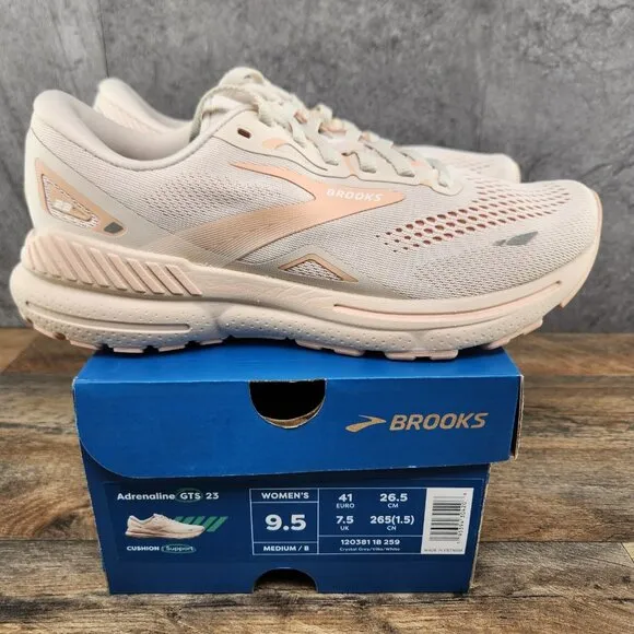 Brooks Adrenaline GTS 23 Size 9.5 Womens Crystal Grey White Beige Running Shoes
