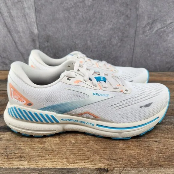 Brooks Adrenaline GTS 23 Sz 9 Womens Coconut Papaya Blue White Running Shoes