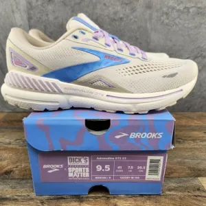 Brooks Adrenaline GTS 23 Sz 9.5 Womens Beige Ivory Purple Blue Running Shoes