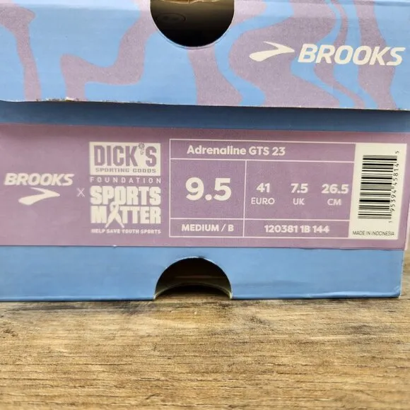 Brooks Adrenaline GTS 23 Sz 9.5 Womens Beige Ivory Purple Blue Running Shoes