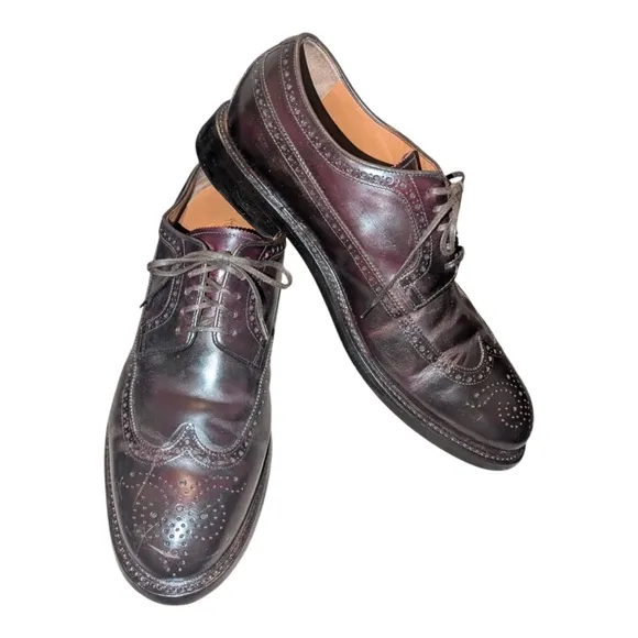 Brooks Brothers Made In Italy Wingtip Shoes Dark Brown Brogue Leather Lace