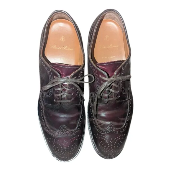Brooks Brothers Made In Italy Wingtip Shoes Dark Brown Brogue Leather Lace