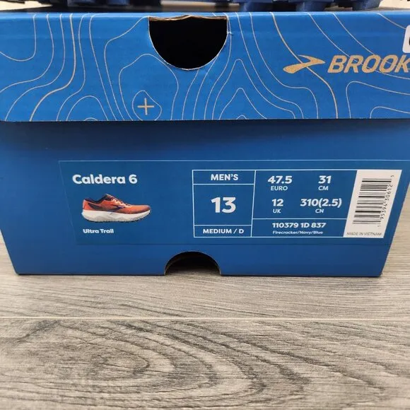 Brooks Caldera 6 Size 13 Mens Firecracker Orange Navy Blue Running Casual Shoes