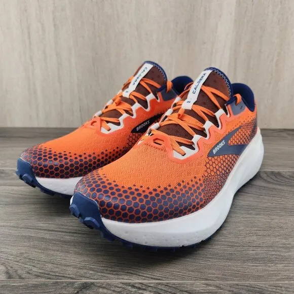 Brooks Caldera 6 Size 13 Mens Firecracker Orange Navy Blue Running Casual Shoes