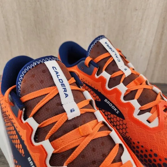 Brooks Caldera 6 Size 13 Mens Firecracker Orange Navy Blue Running Casual Shoes