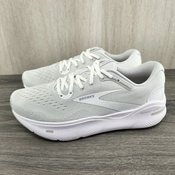 Brooks Ghost Max Size 8.5 Mens White Oyster Metallic Silver Running Shoes