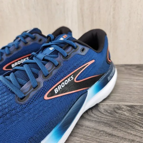 Brooks Glycerin 21 Size 8 Mens Blue Opal Black Nasturtium White Running Shoes