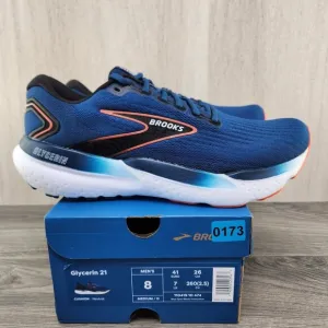 Brooks Glycerin 21 Size 8 Mens Blue Opal Black Nasturtium White Running Shoes