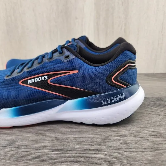 Brooks Glycerin 21 Size 8 Mens Blue Opal Black Nasturtium White Running Shoes
