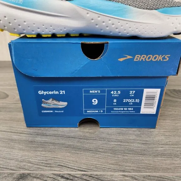 Brooks Glycerin 21 Size 9 Mens Coconut Forged Iron Grey Black Casual Shoes
