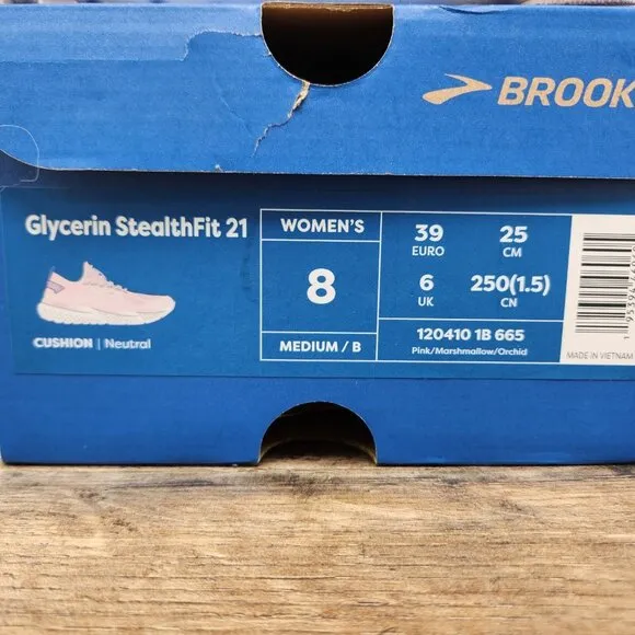 Brooks Glycerin StealthFit 21 Sz 8 Womens Pink Marshmallow Running Shoes