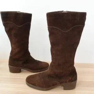 Brown Sherpa Wool Fleece Shearling Fur Shoes Women 8 Winter Boots Suede LUCERNE