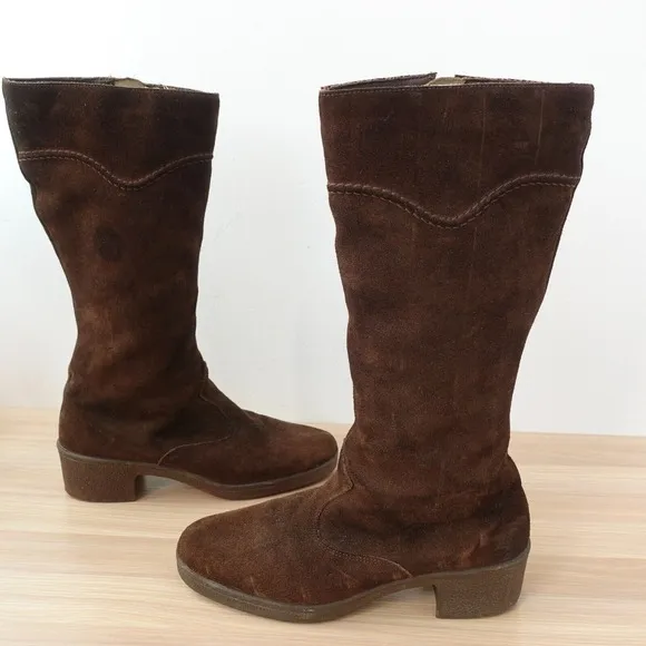 Brown Sherpa Wool Fleece Shearling Fur Shoes Women 8 Winter Boots Suede LUCERNE