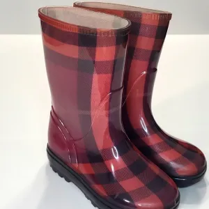 Burberry Plaid Clover Red Girl's Rainboots Size 11/12
