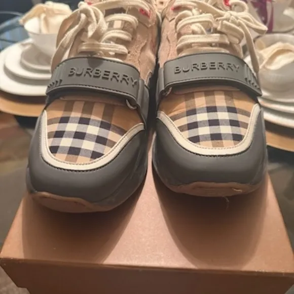 Burberry Tan and Black Sneakers with Signature Style