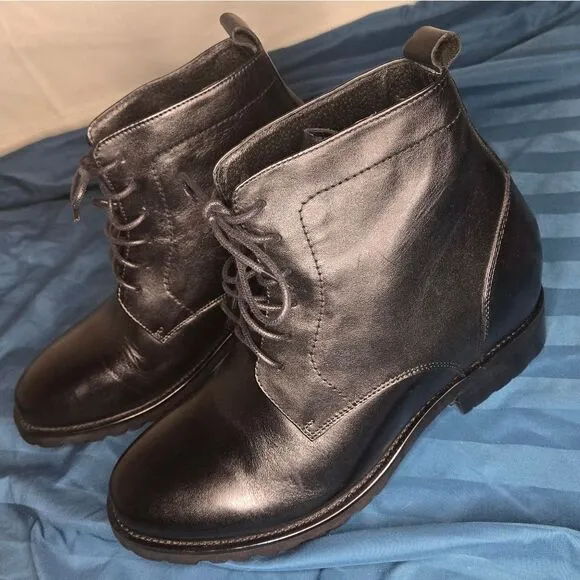 Calto Mens Black Boots size 8 elevator shoes invisible height increaser shoes