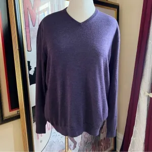 Calvin Klein 100% Extra Fine Merino Wool Royal Purple V-Neck   Sweater Size XL