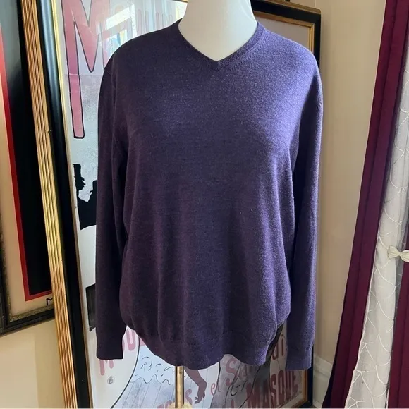 Calvin Klein 100% Extra Fine Merino Wool Royal Purple V-Neck   Sweater Size XL