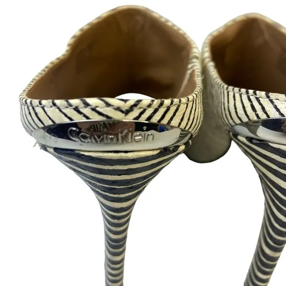 Calvin Klein Size 7 Nariss Striped High Heel Mule Shoe
