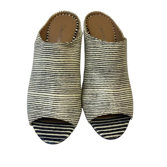 Calvin Klein Size 7 Nariss Striped High Heel Mule Shoe