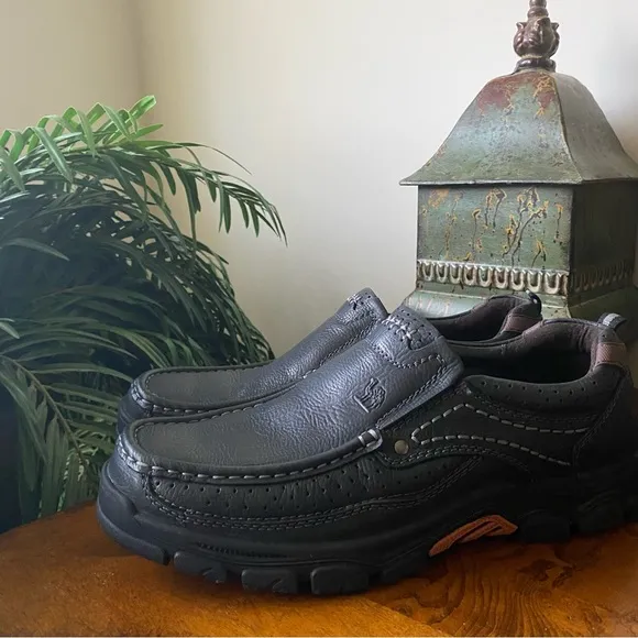 Camel Crown Slip On Black Leather Loafer Shoes
