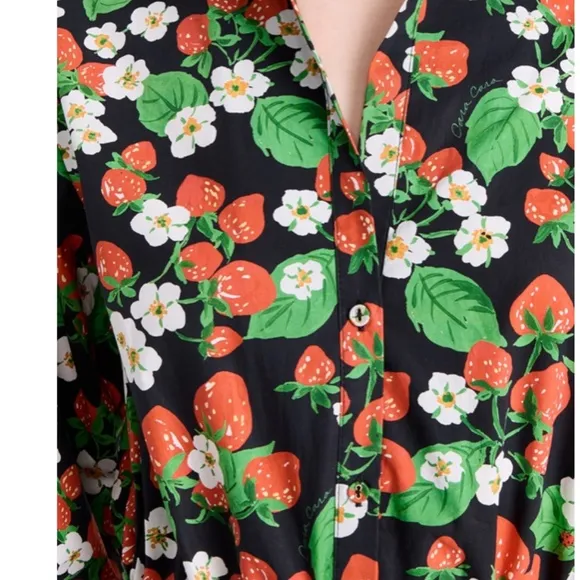 Cara Cara Robin Mini Cotton Dress - Wild Black Strawberry Floral Navy Red XS/2