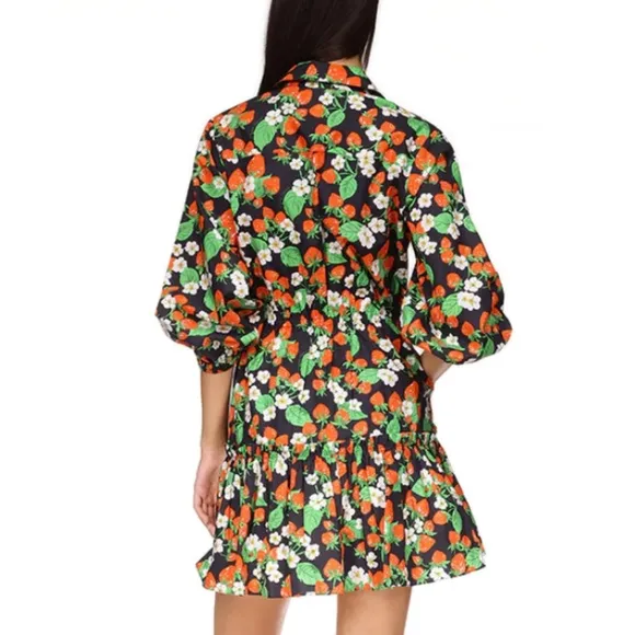 Cara Cara Robin Mini Cotton Dress - Wild Black Strawberry Floral Navy Red XS/2