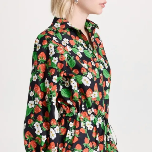 Cara Cara Robin Mini Cotton Dress - Wild Black Strawberry Floral Navy Red XS/2