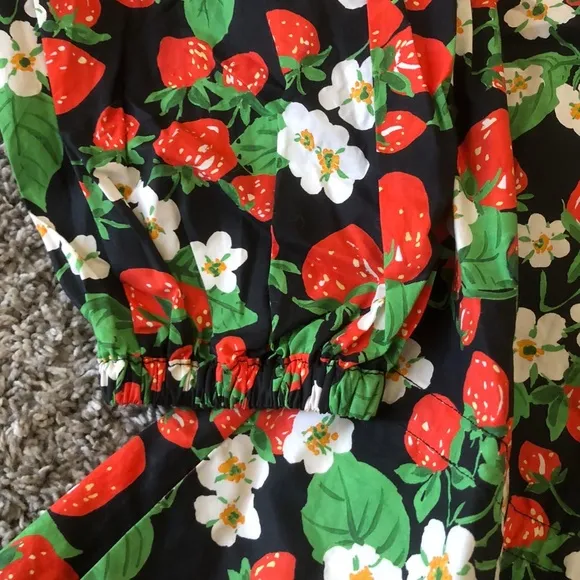 Cara Cara Robin Mini Cotton Dress - Wild Black Strawberry Floral Navy Red XS/2