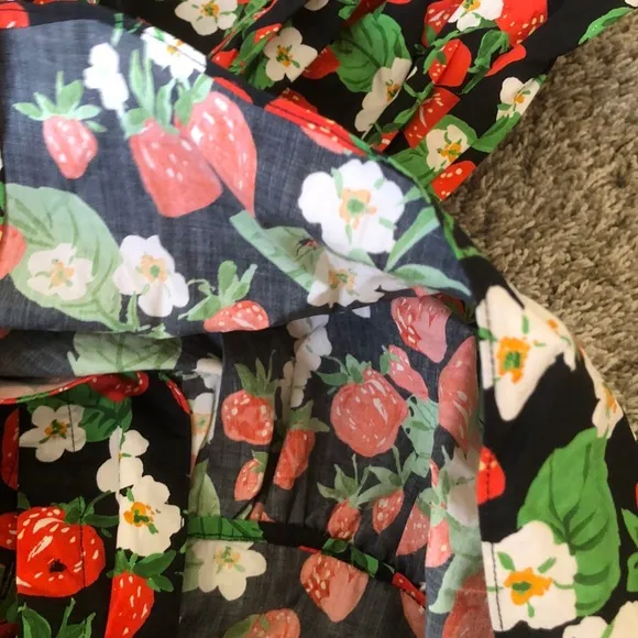 Cara Cara Robin Mini Cotton Dress - Wild Black Strawberry Floral Navy Red XS/2