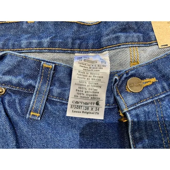 Carhartt B73 DST Mens 36X34 Double Knee Loose Fit Carpenter Blue Denim Jeans