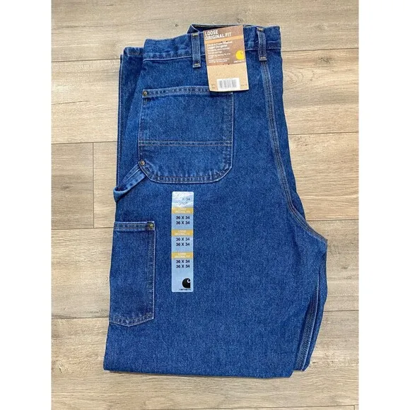Carhartt B73 DST Mens 36X34 Double Knee Loose Fit Carpenter Blue Denim Jeans