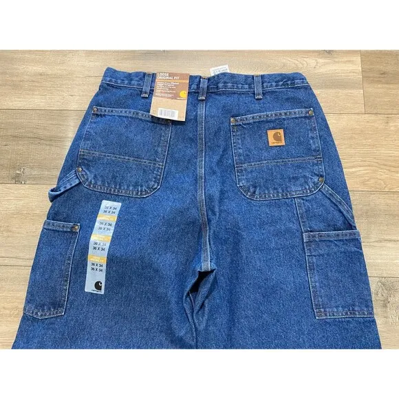Carhartt B73 DST Mens 36X34 Double Knee Loose Fit Carpenter Blue Denim Jeans