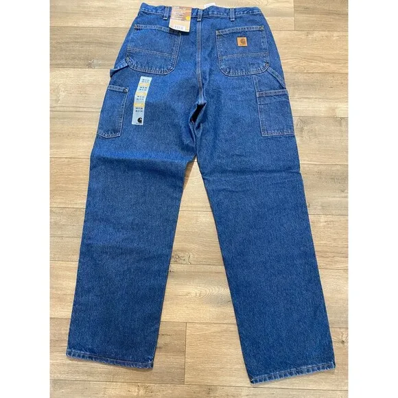 Carhartt B73 DST Mens 36X34 Double Knee Loose Fit Carpenter Blue Denim Jeans