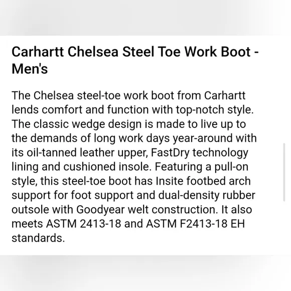 Carhartt Chelsea Steel Toe Wedge Dark Brown Leather Boots FW5233 Size 8.5